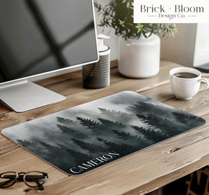 Misty Pines Desk Mat | Personalized Forest Mouse Pad