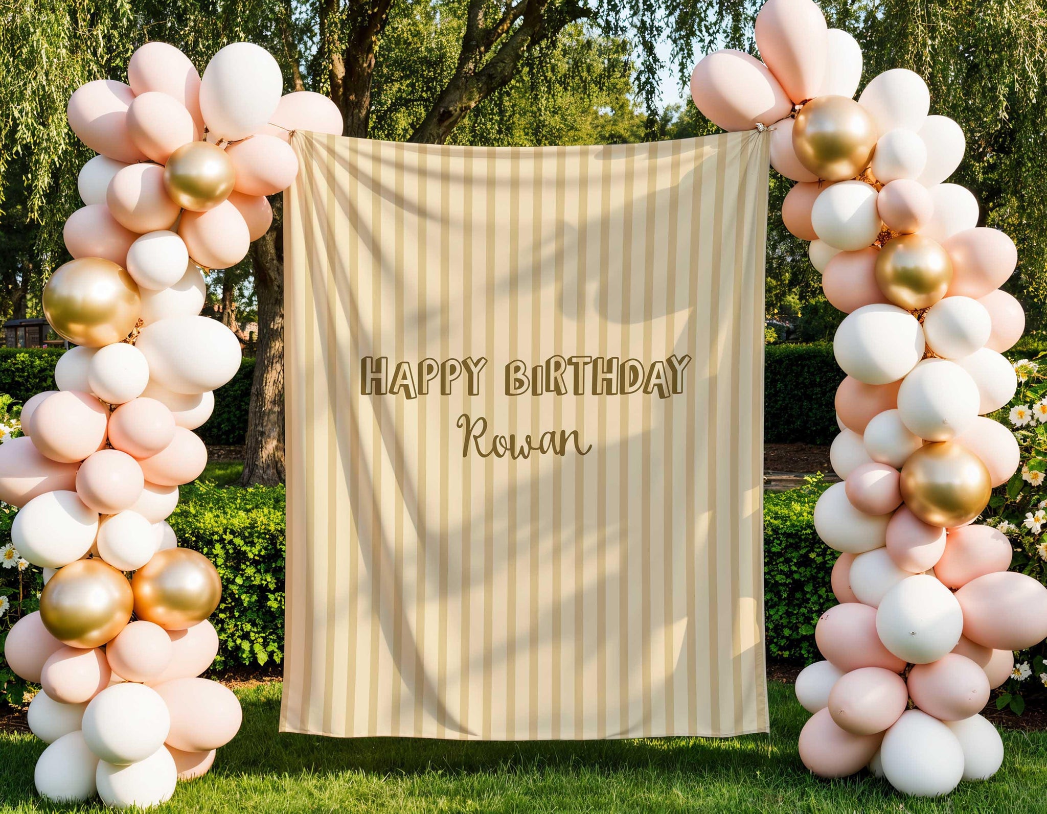 Striped Birthday Banner styled for a birthday party