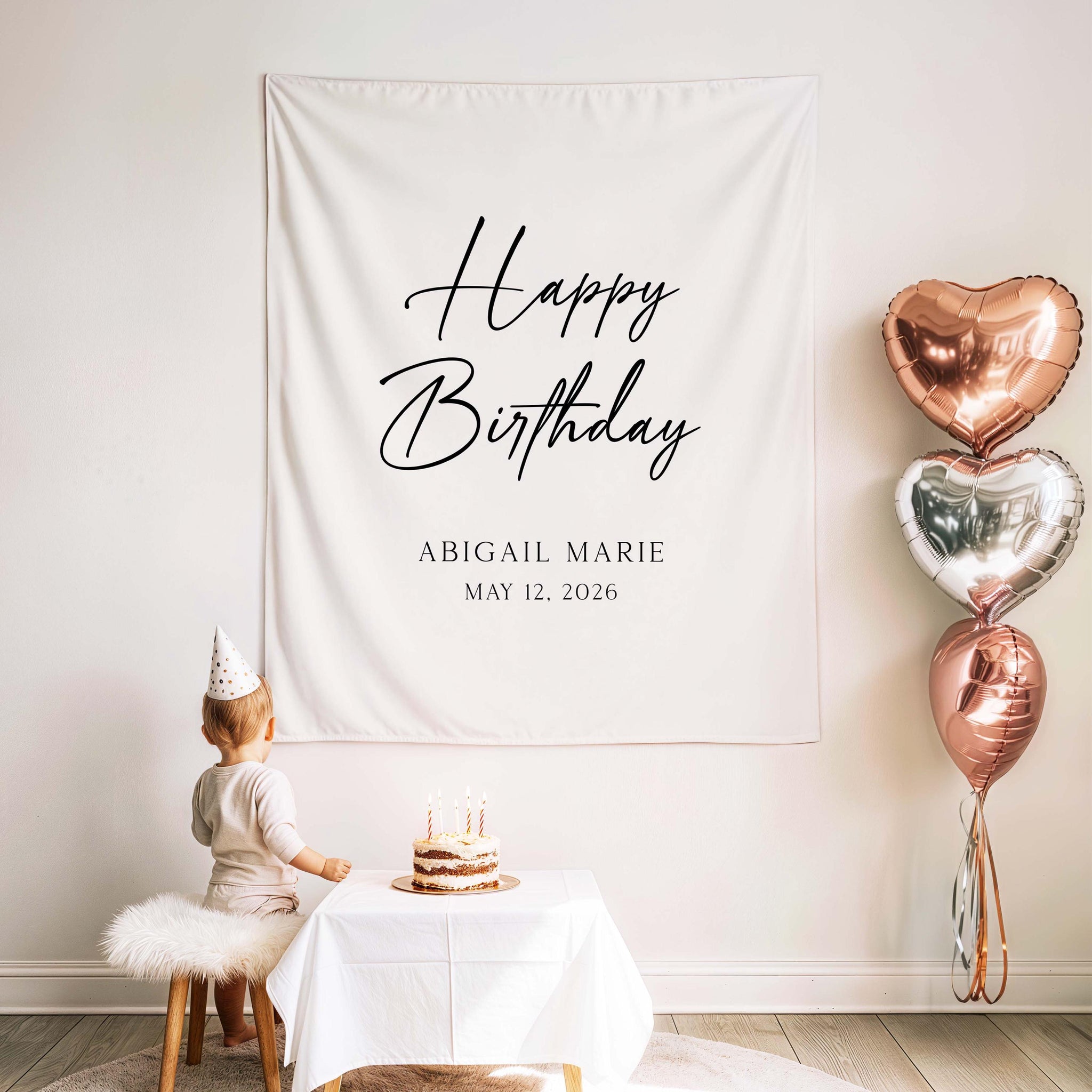 Script Happy Birthday Banner styled for a birthday party