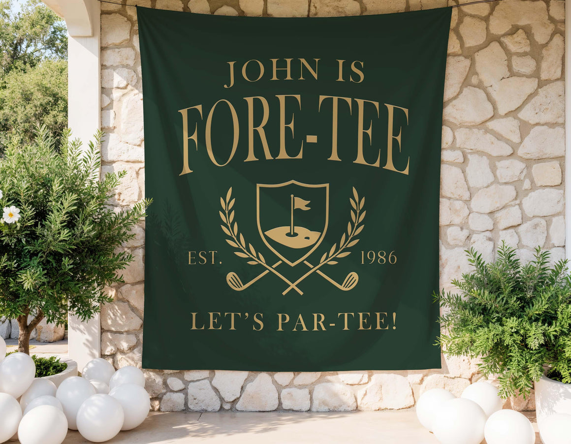 Fore-Tee 40th Birthday Golf Banner styled for a birthday party