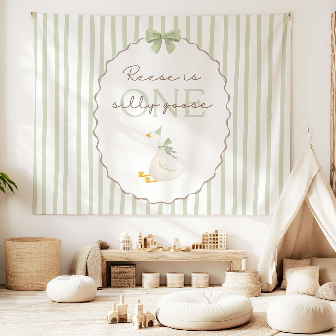 Silly Goose First Birthday Banner styled for a birthday party