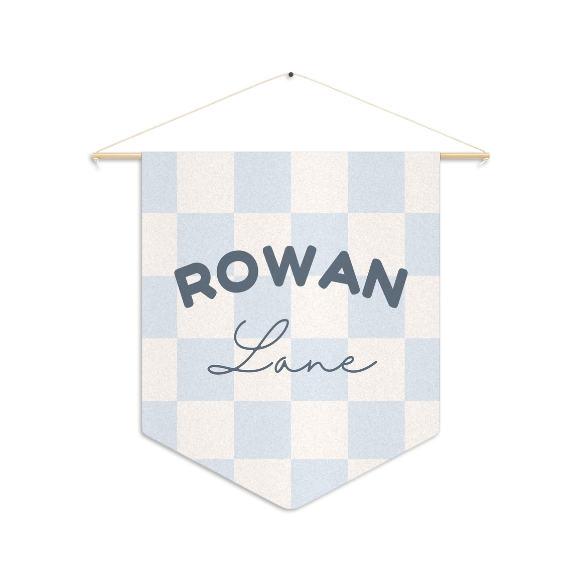 Checkered Name Pennant in Glacier with Rowan Lane