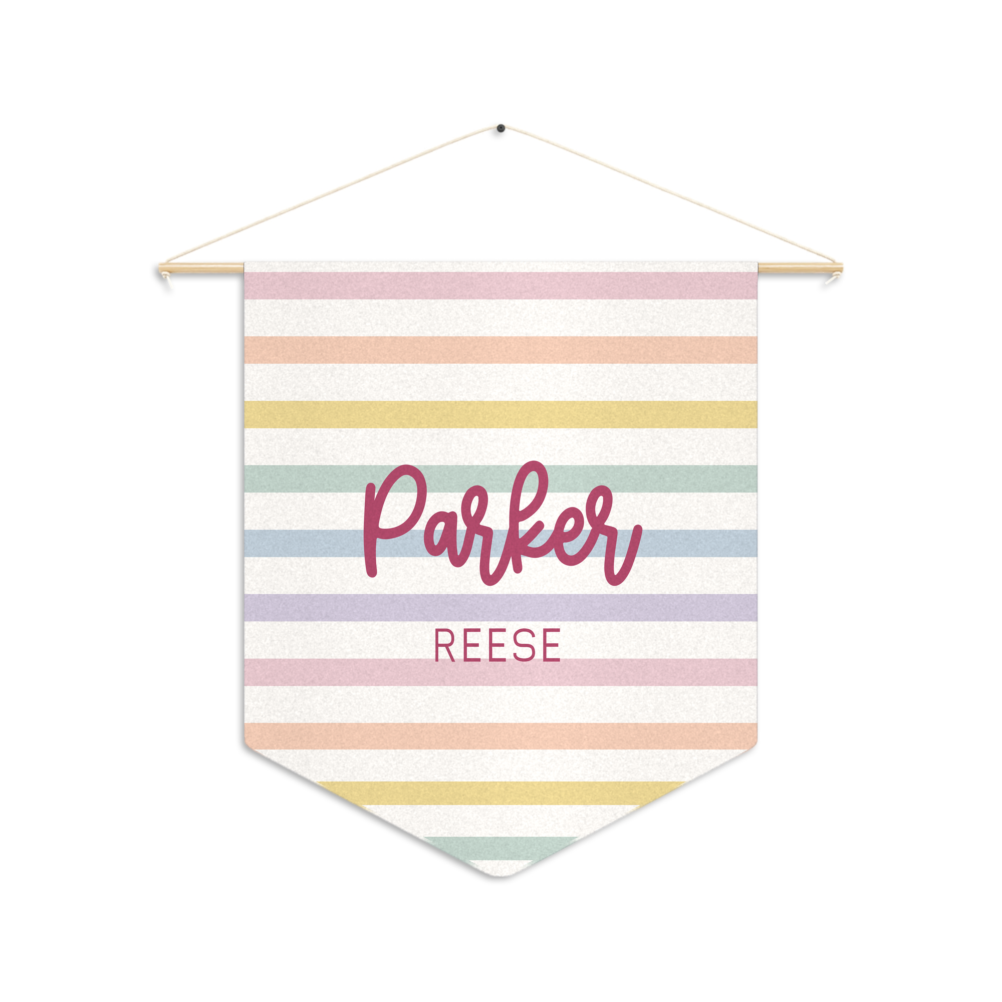 Rainbow Stripe Name Pennant in Rose with Parker Reese