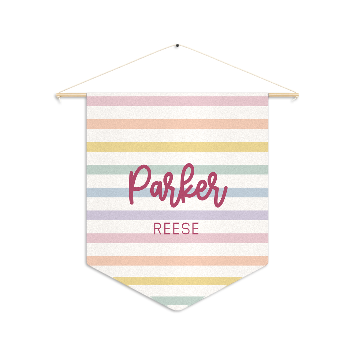 Rainbow Stripe Name Pennant in Rose with Parker Reese