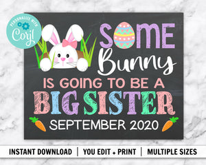 EDITABLE Some Bunny Big Sister Easter Pregnancy Announcement | INSTANT DOWNLOAD | Corjl Template | Baby Announcement Chalkboard Sign