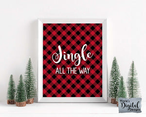 JINGLE ALL THE WAY | Red & Black Buffalo Plaid Typography | Printable Christmas Sign DIGITAL DOWNLOAD