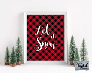 LET IT SNOW | Red & Black Buffalo Plaid Typography | Printable Christmas Sign DIGITAL DOWNLOAD