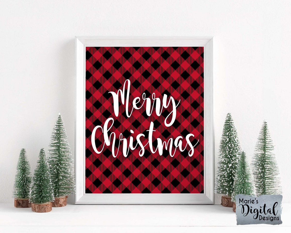 MERRY CHRISTMAS | Red & Black Buffalo Plaid Typography | Printable Christmas Sign DIGITAL DOWNLOAD