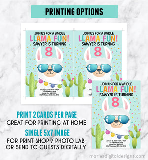 EDITABLE Printable Whole Llama Fun Birthday Invitation | INSTANT DOWNLOAD | Corjl Template | Confetti Cactus Fiesta | Mint Teal Party
