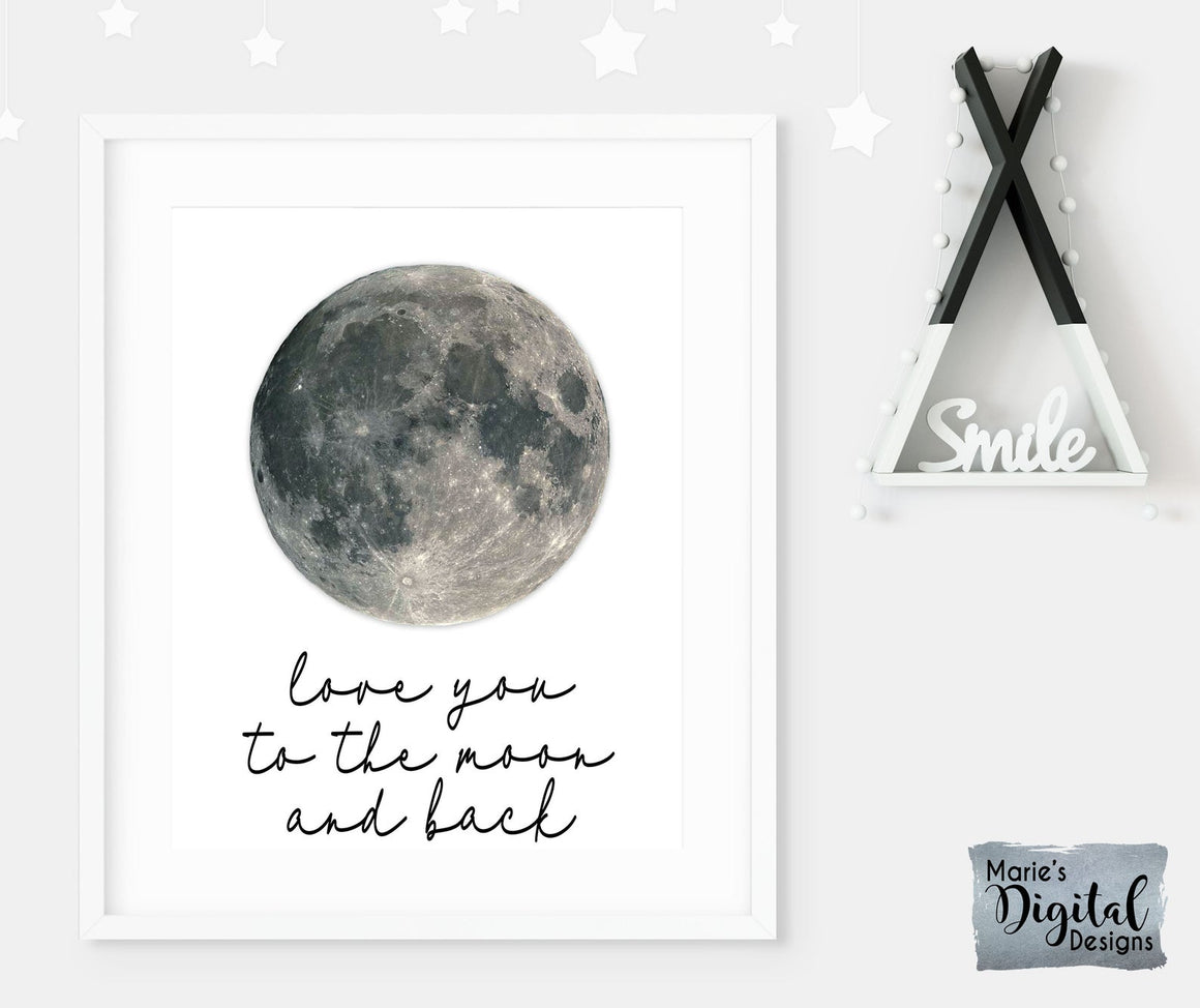 LOVE YOU TO THE MOON AND BACK | Black & White Minimalist Typography | Printable Nursery Sign | Kid's Room Decor | DIGITAL DOWNLOAD