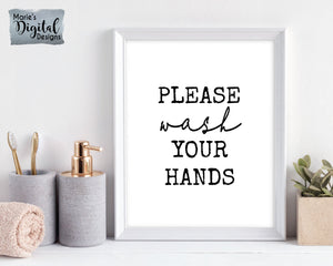 PLEASE WASH YOUR HANDS | Black & White Minimalist Typography | Printable Bathroom Sign DIGITAL DOWNLOAD